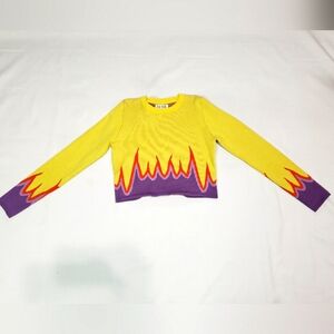 Cropped Flames Sweater Size Small Yellow Purple Orange Tic Toc